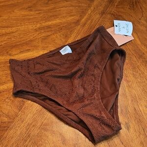 Brown Lace Crochet Look Bikini Bottom Sz M BNWT Boho Bohemian Elegant Rich Look